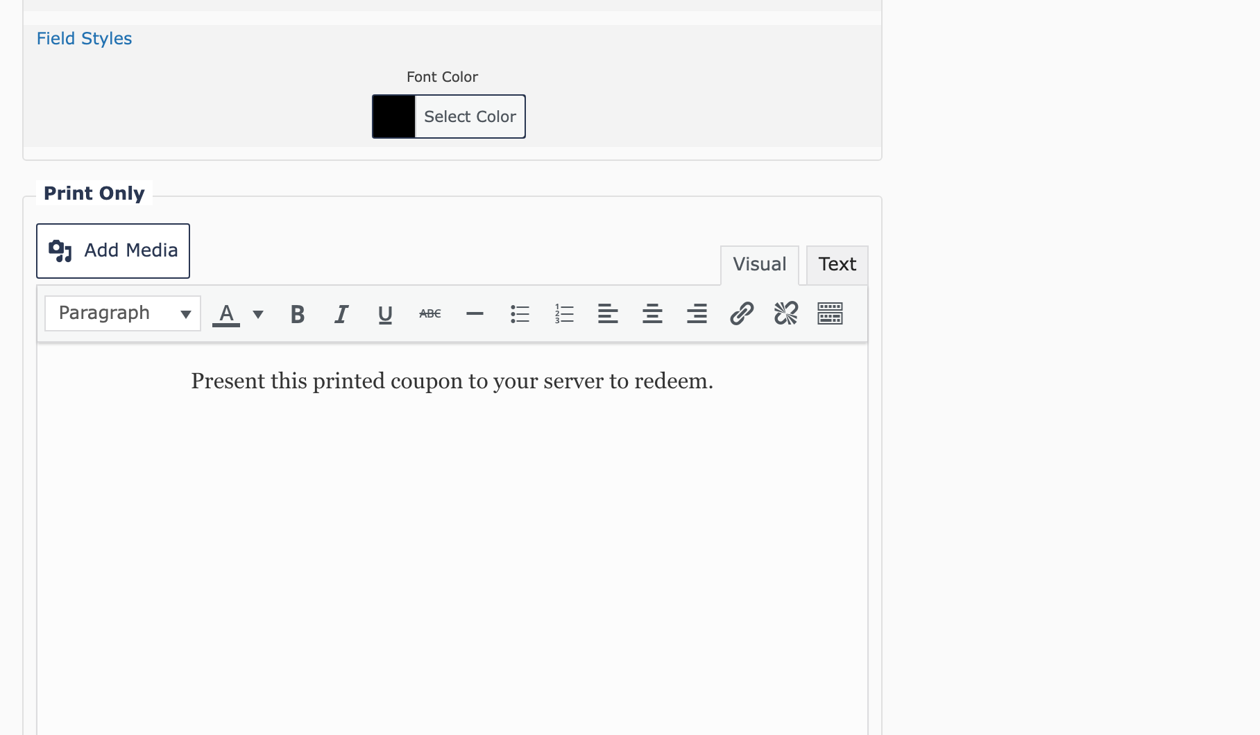 The Print-Only Content editor